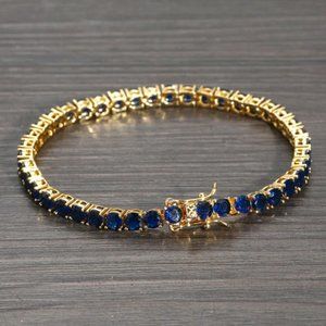 14K Gold Womens 2ct Blue Sapphire Gemstone Tennis Bracelet 14 K Silver Jewelry